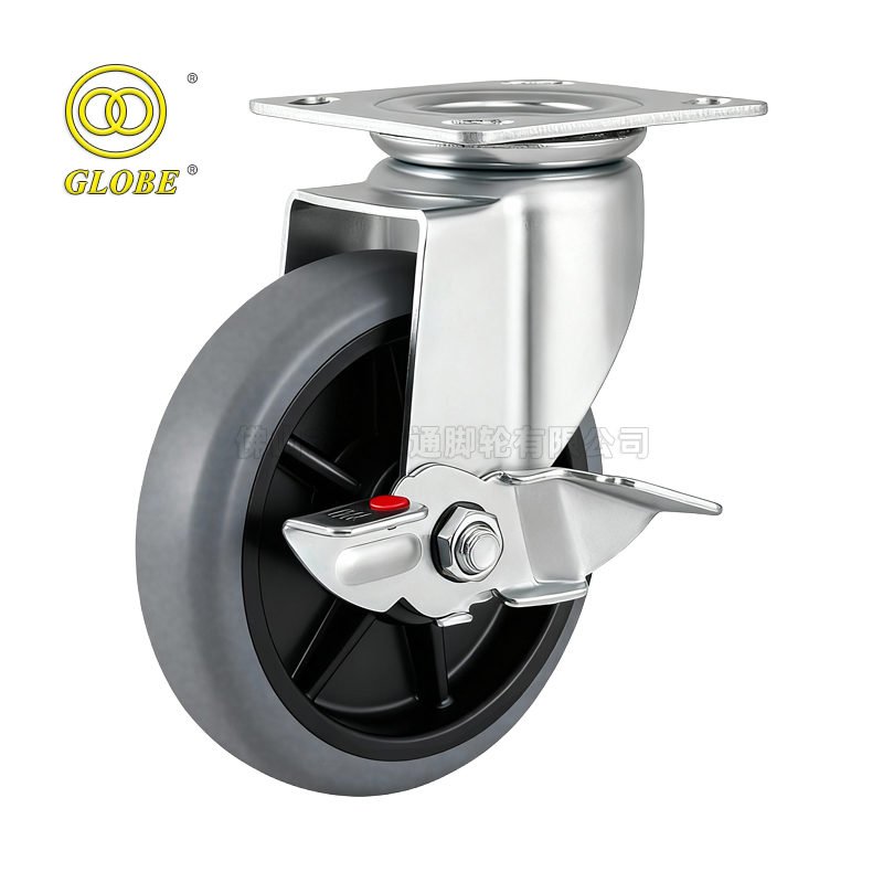 5 Inch Medium Duty Conductive Artificial Rubber Swivel Casters with Side Brake