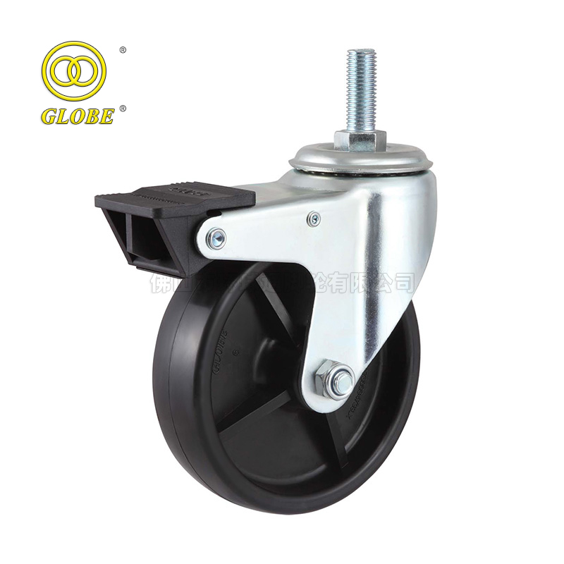 4 Inch Medium Duty PP Threaded Stem Casters with Dual Brake