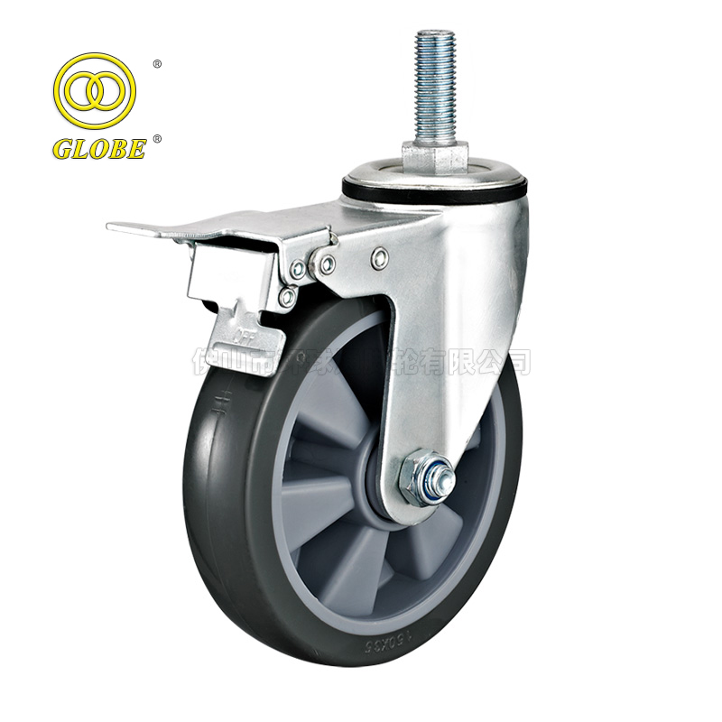 8 Inch Light Duty Caster Stem w/ Metal Dual Brake Casters