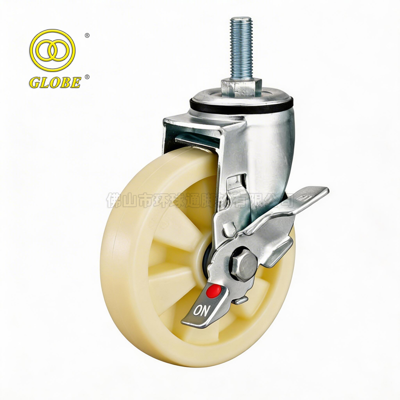 4 Inch Medium Duty Nylon Threaded Stem Casters with Side Brake
