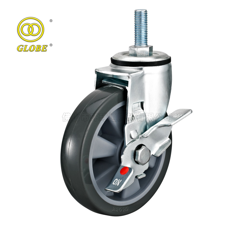 8 Inch Light Duty Super Smooth Wheel Stem w/ Side Brake Casters