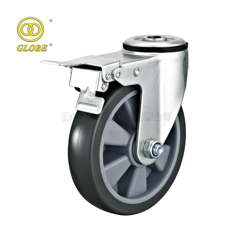 8 Inch Light Duty Caster Hollow Pin w/ Metal Dual Brake Casters