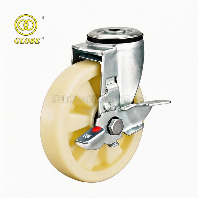 4 Inch Medium Duty Nylon Bolt Hole Casters with Side Brake