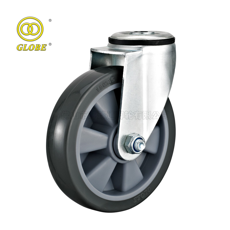 6 Inch Heavy Duty Super Smooth Artificial Rubber Bolt Hole Swivel Casters
