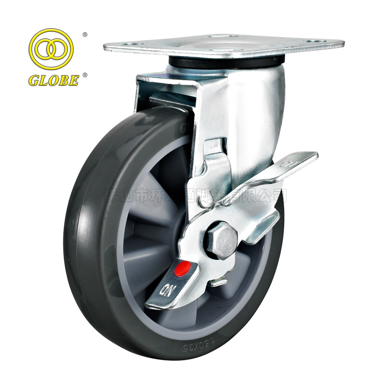 6 Inch Heavy Duty Super Smooth Artificial Rubber Swivel Casters with Side Brake
