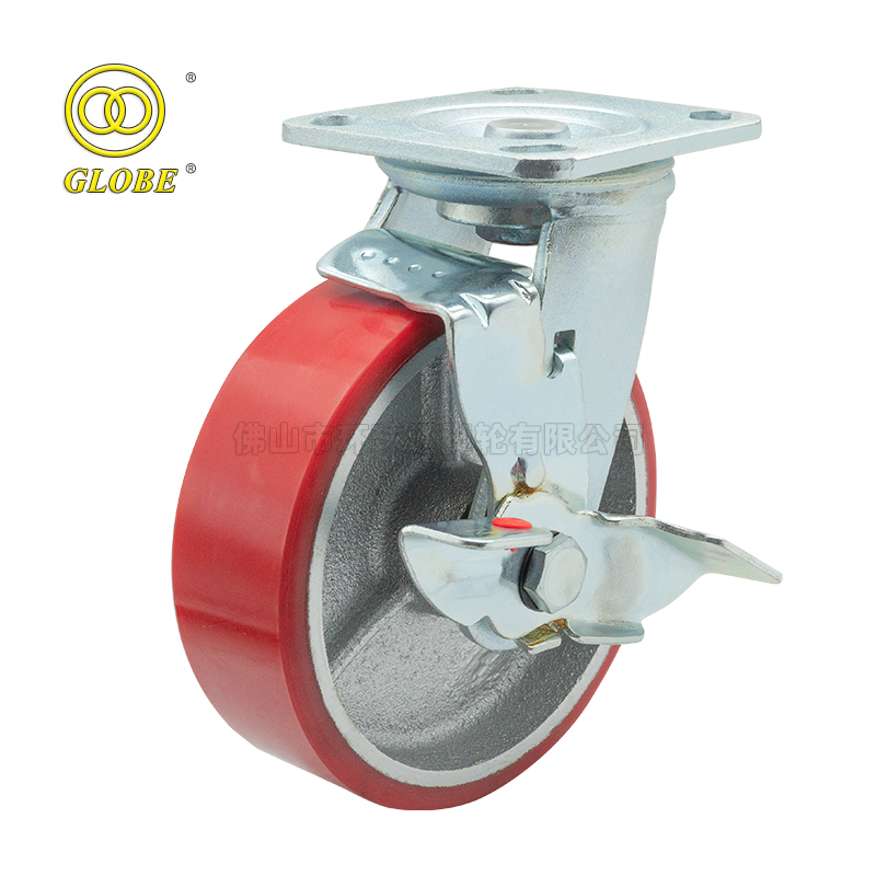 4 Inch Heavy Duty Iron Core Polyurethane Swivel Casters with Side Brake