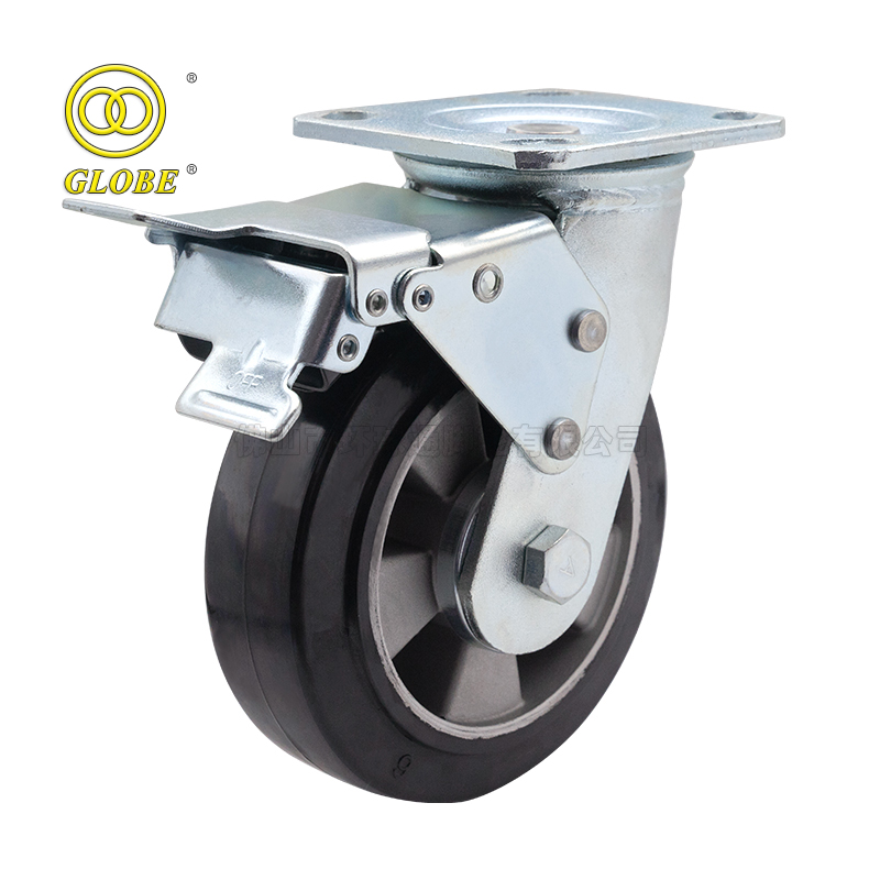 6 Inch Heavy Duty Aluminum Core Rubber Swivel Casters with Dual Brake