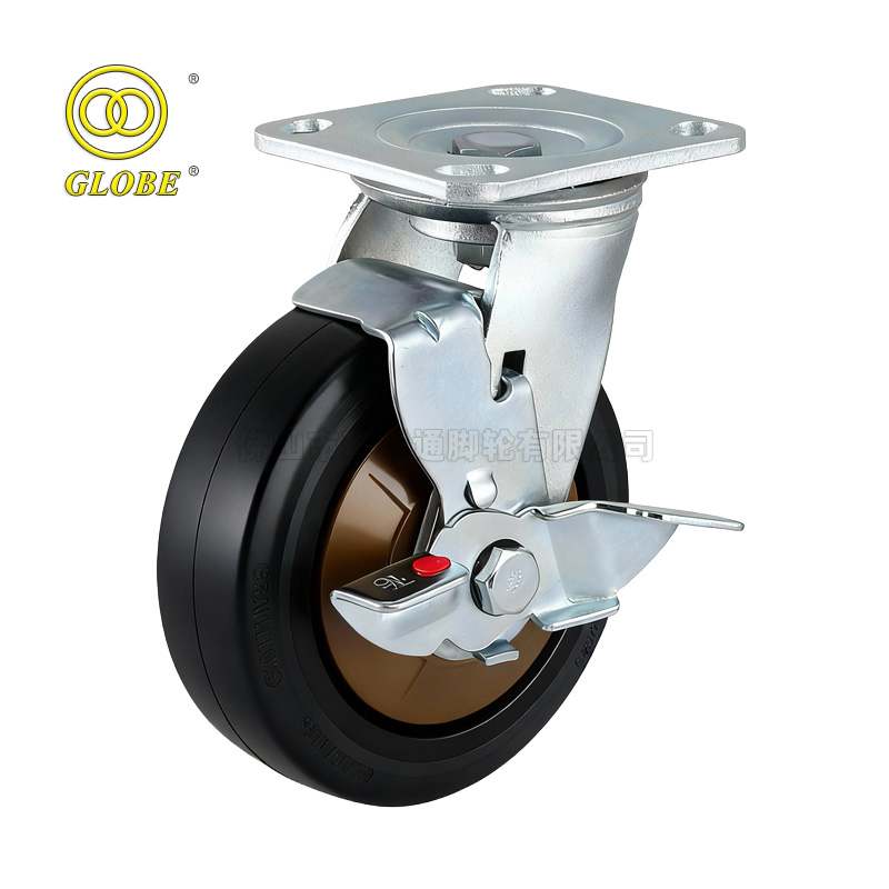 6 Inch Light Duty Nylon Core Rubber Swivel w/ Side Brake Casters