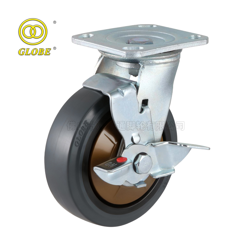6 Inch Light Duty Nylon Core Quiet Rubber Swivel w/ Side Brake Casters