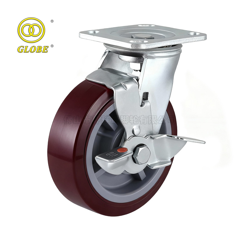 8 Inch Heavy Duty Super Polyurethane Swivel Casters with Side Brake
