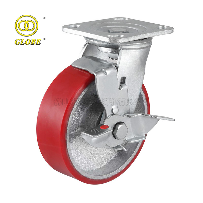 8 Inch Heavy Duty Iron Core Polyurethane Swivel Casters with Side Brake
