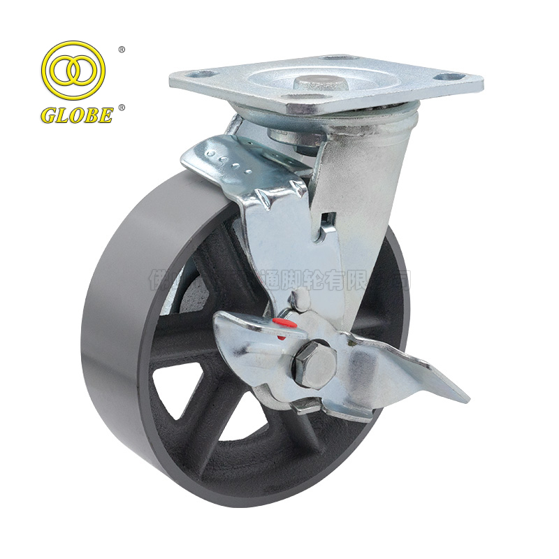 8 Inch Heavy Duty Cast Iron Swivel Casters with Side Brake