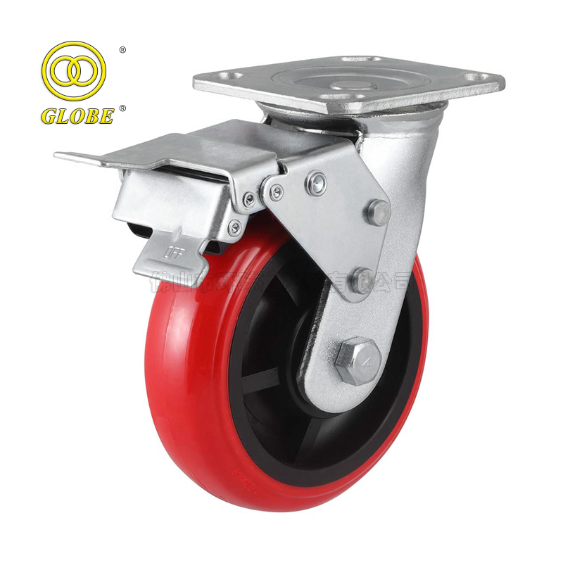 8 Inch Heavy Duty Super Polyurethane Swivel Casters with Dual Brake