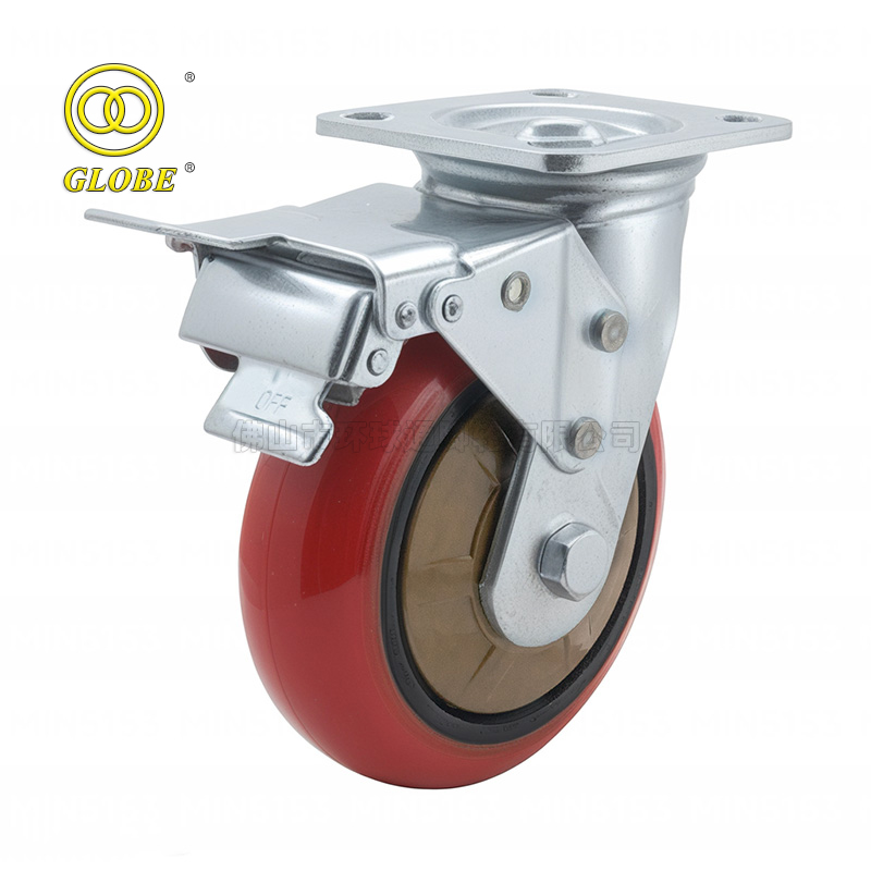 4 Inch Light Duty Iron Core PU Swivel w/ Metal Dual Brake Casters
