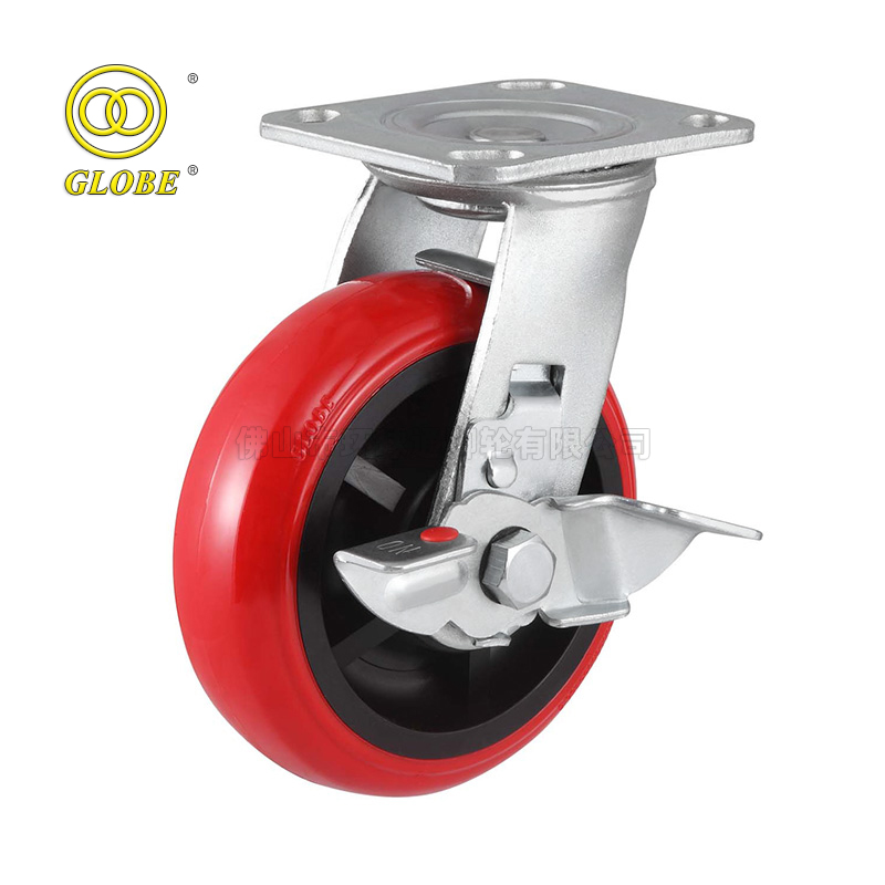 8 Inch Heavy Duty Super Polyurethane Swivel Casters with Side Brake