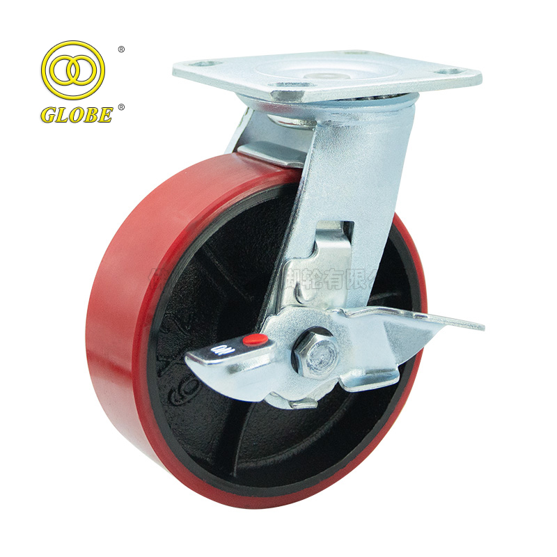 4 Inch Medium Duty Iron Core Polyurethane Swivel Casters with Side Brake