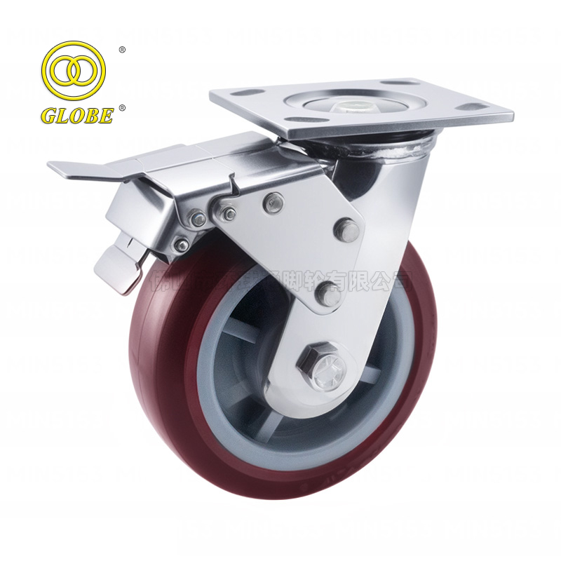 6 Inch Heavy Duty Super Polyurethane Swivel Casters with Dual Brake