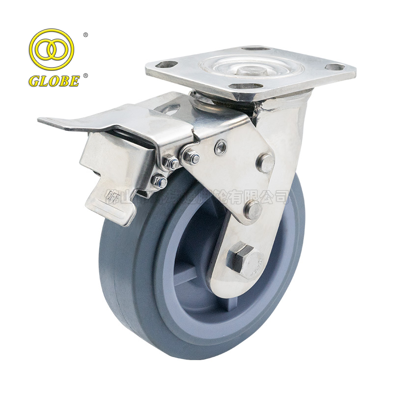 6 Inch Heavy Duty High-Strength Artificial Rubber Swivel Casters with Dual Brake