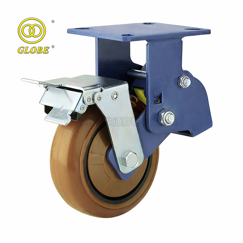 8 Inch Heavy Duty Iron Core Polyurethane Shock-Absorbing Rigid Casters with Brake