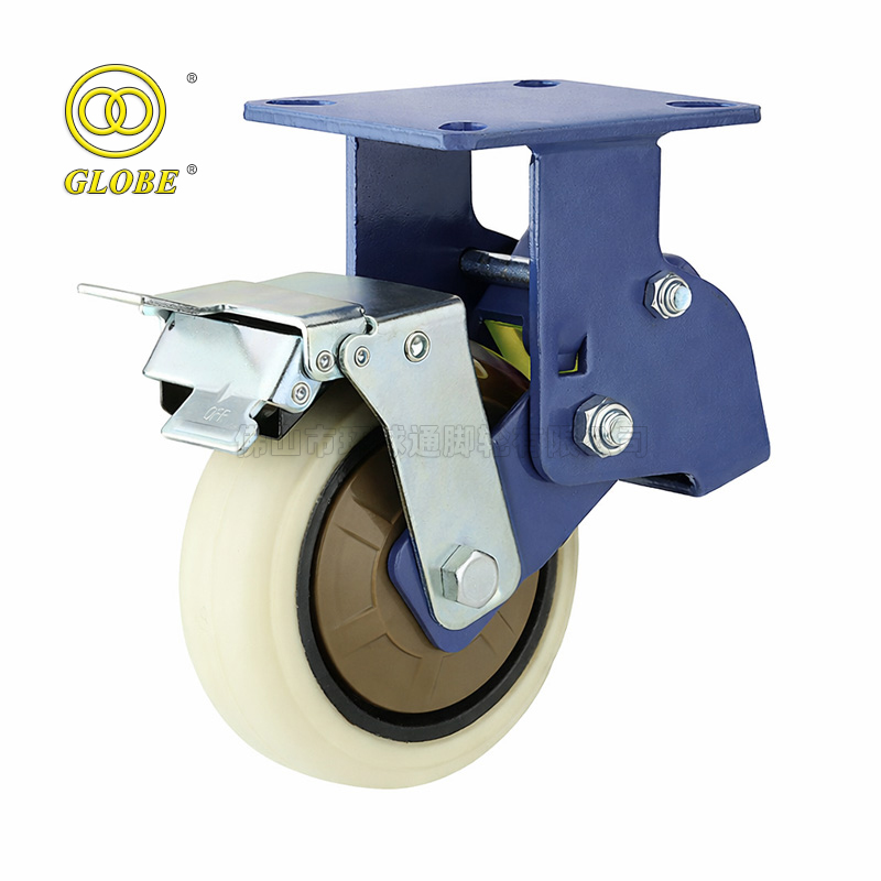 8 Inch Heavy Duty Iron Core Polyurethane Shock-Absorbing Rigid Casters with Brake