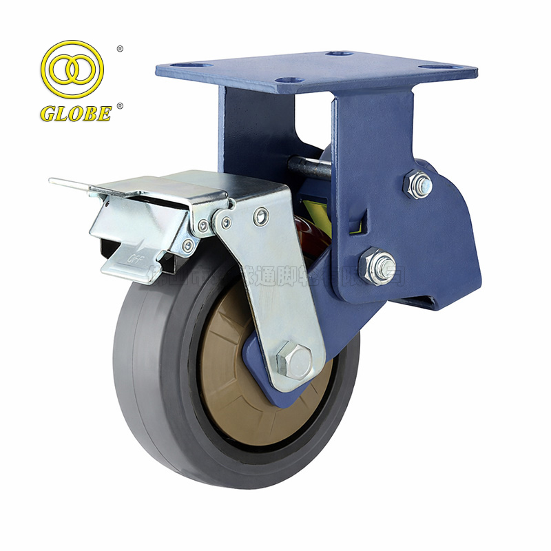 8 Inch Heavy Duty Nylon Core Super Quiet Rubber Shock-Absorbing Rigid Casters with Brake