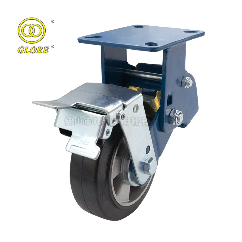 8 Inch Heavy Duty Aluminum Core Rubber Shock-Absorbing Rigid Casters with Brake