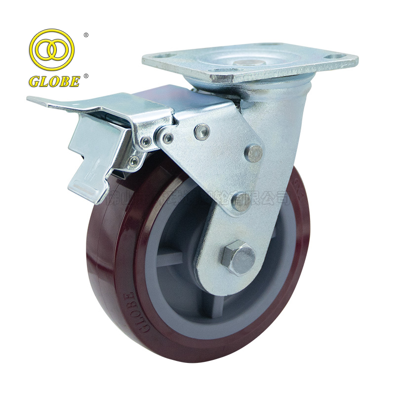 6 Inch Heavy Duty Super Polyurethane Swivel Casters with Dual Brake