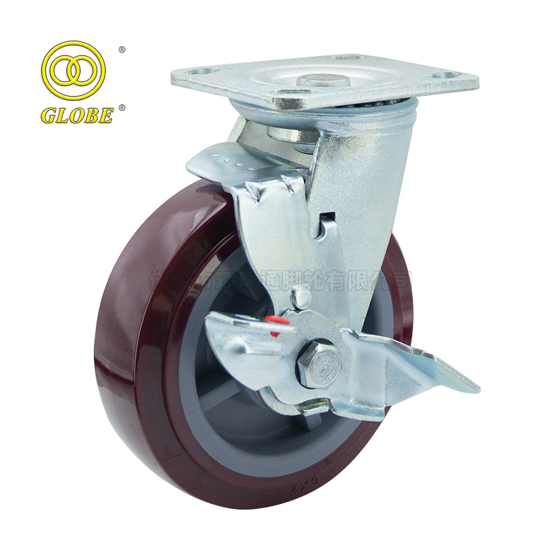 6 Inch Heavy Duty Super Polyurethane Swivel Casters with Side Brake