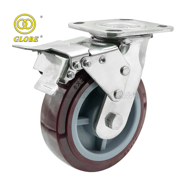 6 Inch Heavy Duty Super Polyurethane Swivel Casters with Dual Brake