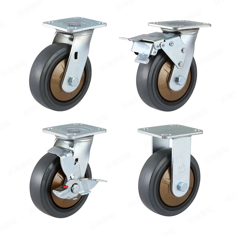 EH3 SERIES – Top plate type – Swivel/Rigid Nylon Core Rubber Casters – Zinc Plating