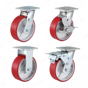EH4 SERIES – Top plate type – Swivel/Rigid Iron Core Polyurethane Castor – Zinc Plating