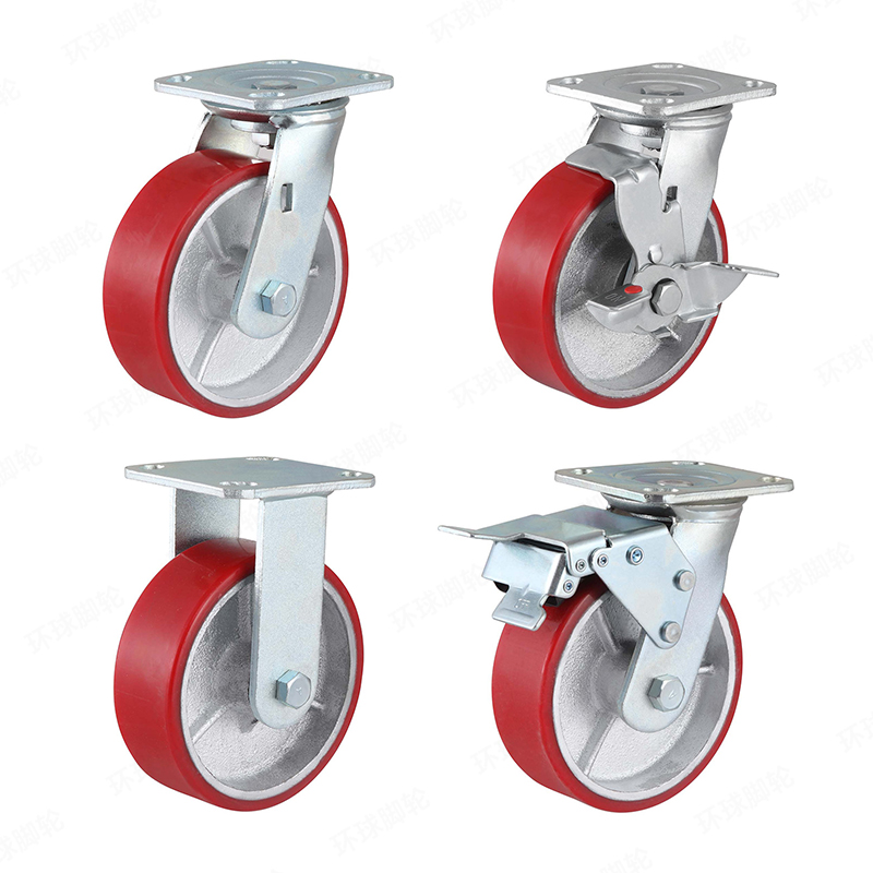 EH4 SERIES – Top plate type – Swivel/Rigid Iron Core Polyurethane Castor – Zinc Plating