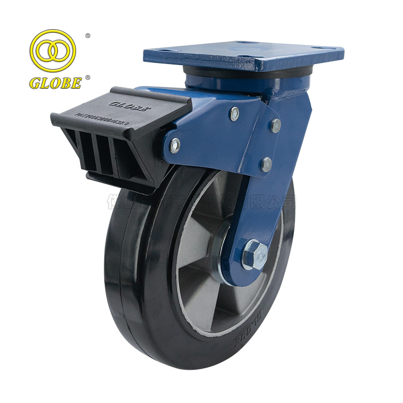 8 Inch Heavy Duty Aluminum Core Rubber Swivel Casters with Dual Brake