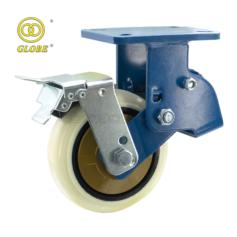 8 Inch Heavy Duty Iron Core Polyurethane Shock-Absorbing Rigid Casters with Brake