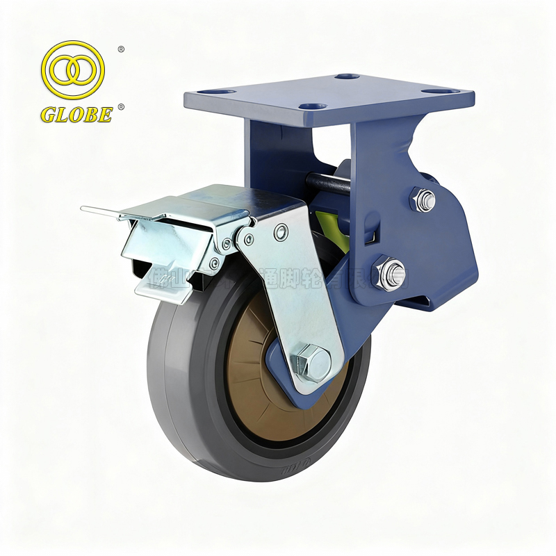 8 Inch Heavy Duty Nylon Core Super Quiet Rubber Shock-Absorbing Rigid Casters with Brake
