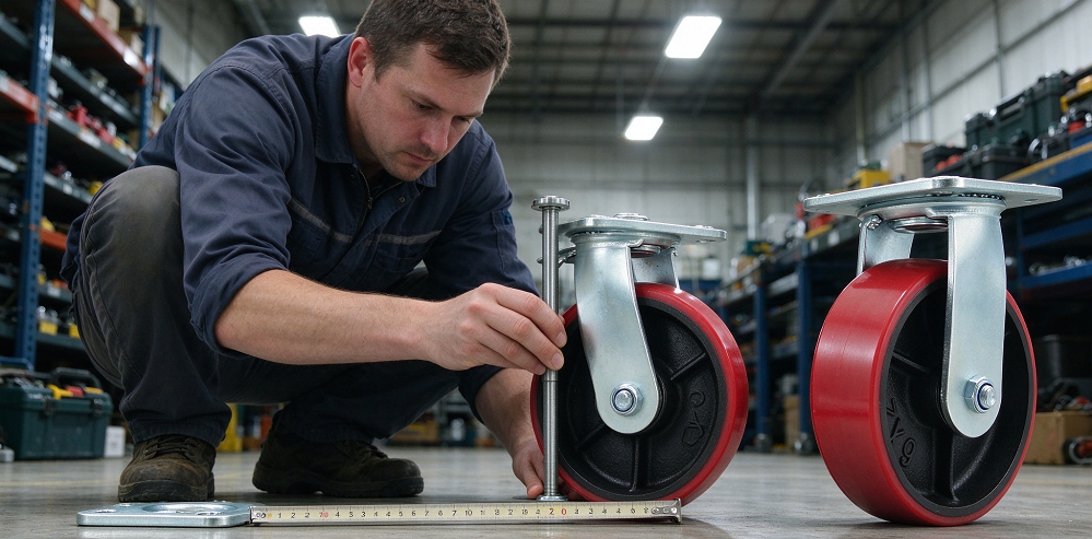 Measures the radius of the caster